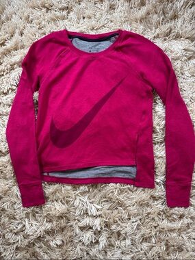 Nike woman’s Fuchsia Long Sleeve Crew with Dark Swoosh S